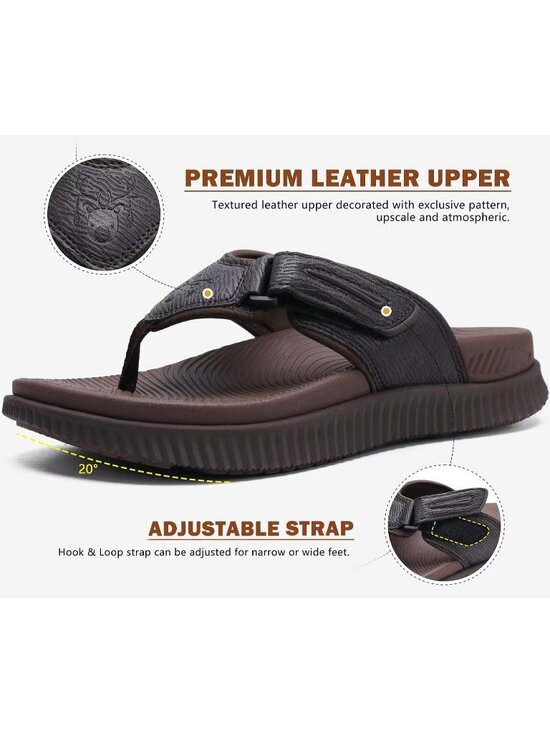 Men\'s Dark Brown Adjustable Thick Athletic Orthotic Flip Flops Sandal Shoes main image 6